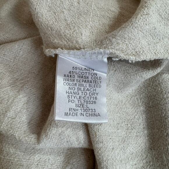 UMGEE Linen Blend Dress Oatmeal High Low Hem Pockets Boho Lagenlook Cover Up - Picture 8 of 8